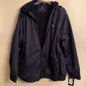 U.S.Polo Association Navy Blue Fleece Lined Body & Hood Windbreaker Size XXL